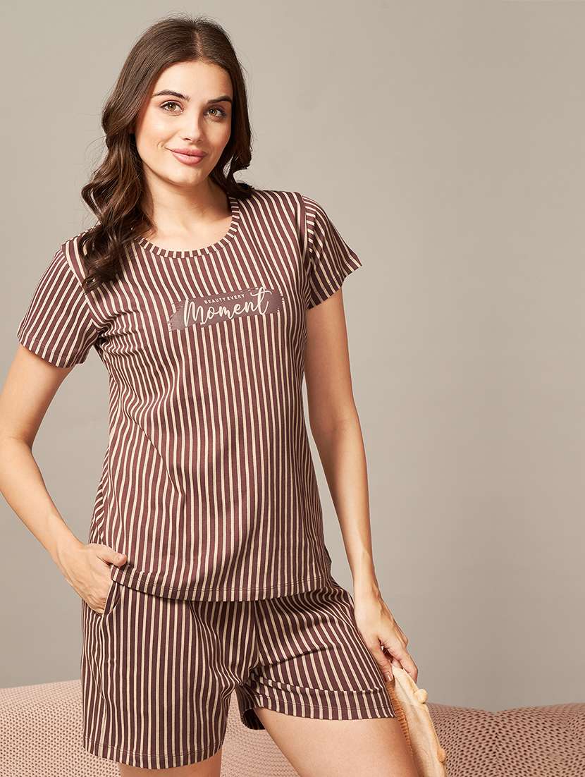 women striped nightwear shorts set - 22033372 -  Standard Image - 4