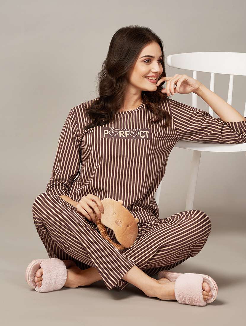 women striped nightwear pyjama set - 22033374 -  Standard Image - 1