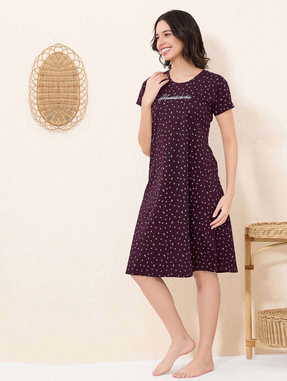 women printed short sleeve sleepshirt - 22033384 -  Standard Image - 1