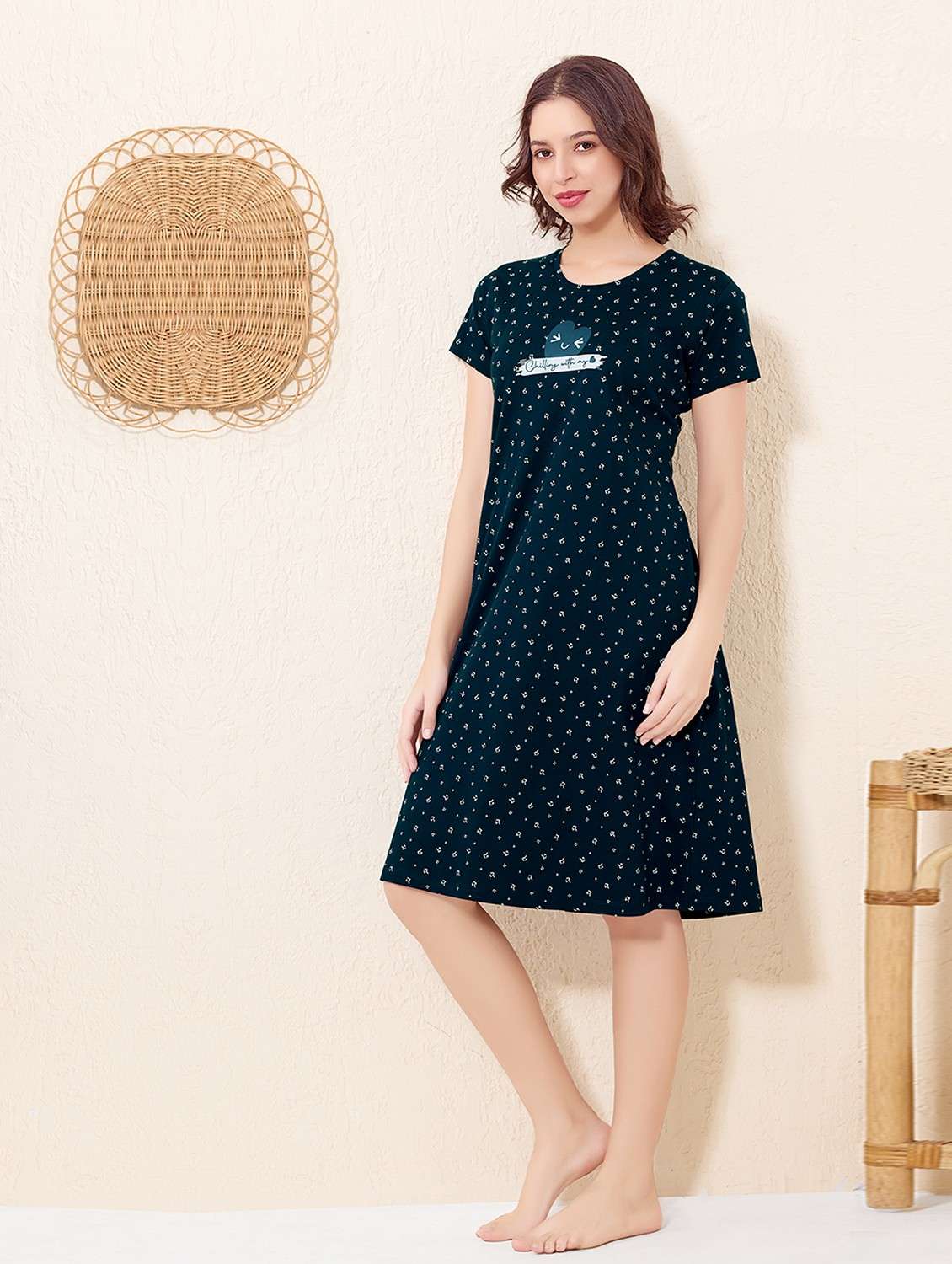 women printed short sleeve sleepshirt - 22033386 -  Standard Image - 1
