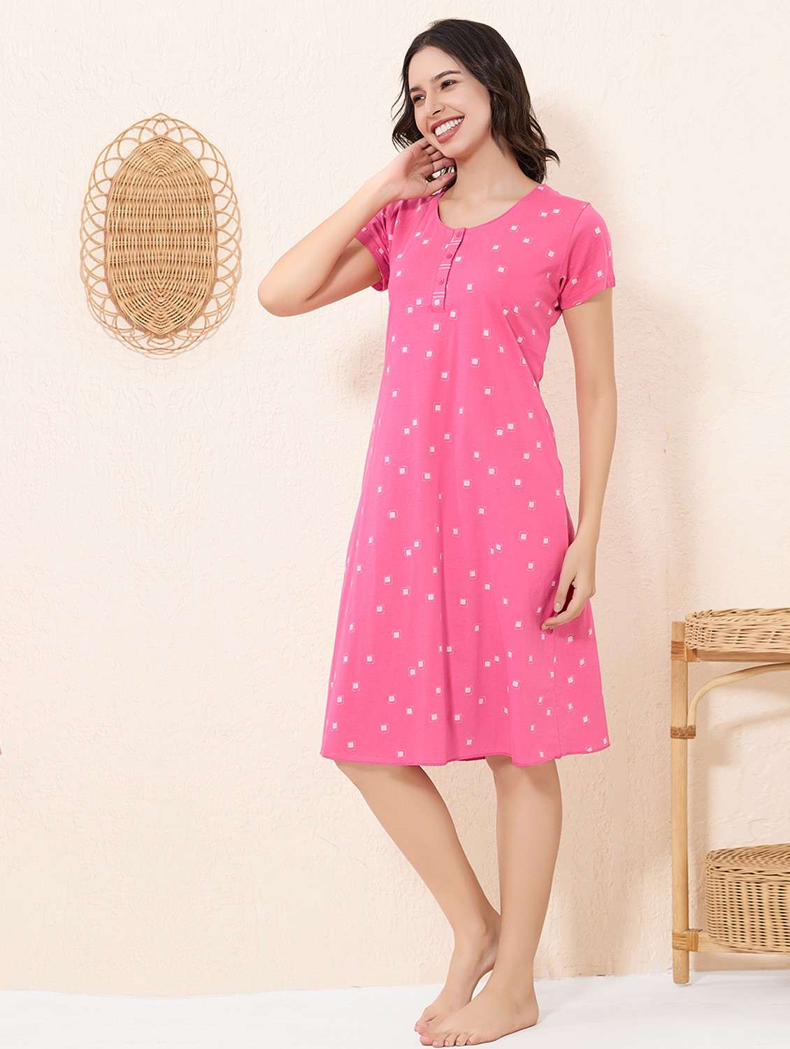 women printed short sleeve sleepshirt - 22033388 -  Standard Image - 1