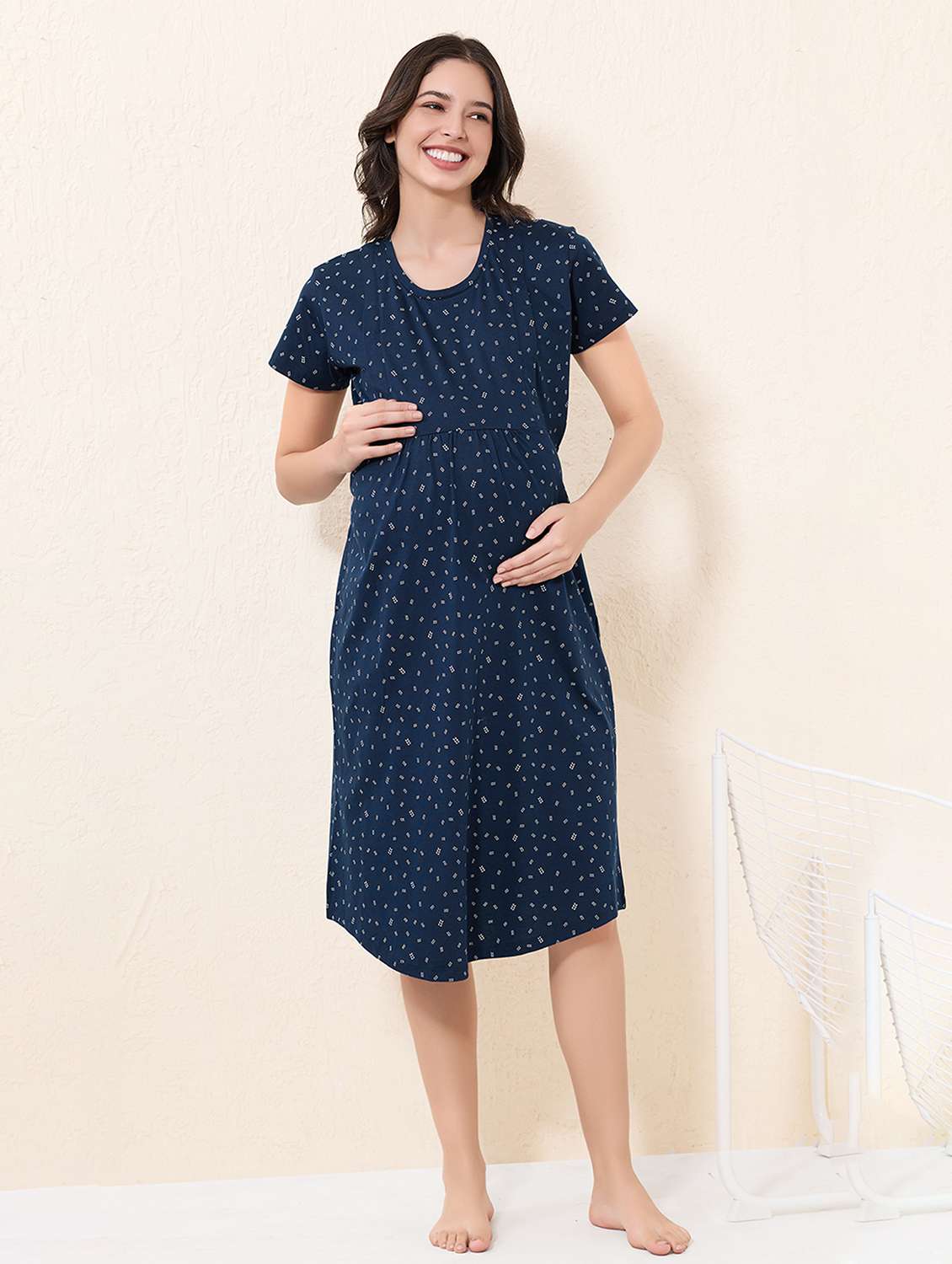 women printed short sleeve maternity wear sleepshirt