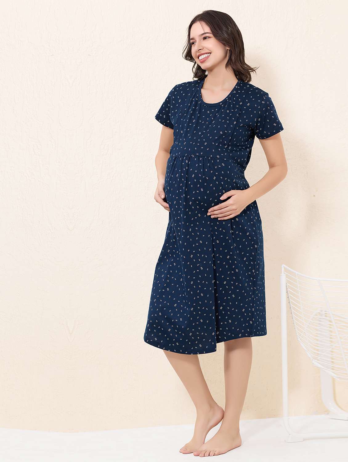 women printed short sleeve maternity wear sleepshirt - 22033389 -  Standard Image - 1