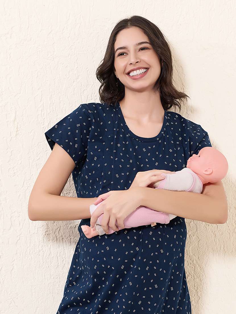 women printed short sleeve maternity wear sleepshirt - 22033389 -  Standard Image - 4