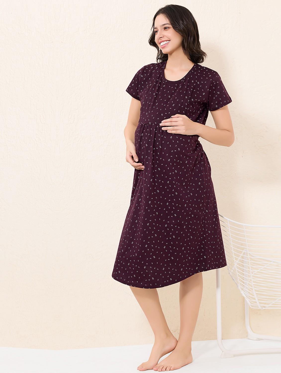 women printed short sleeve maternity wear sleepshirt - 22033390 - Standard Image - 1