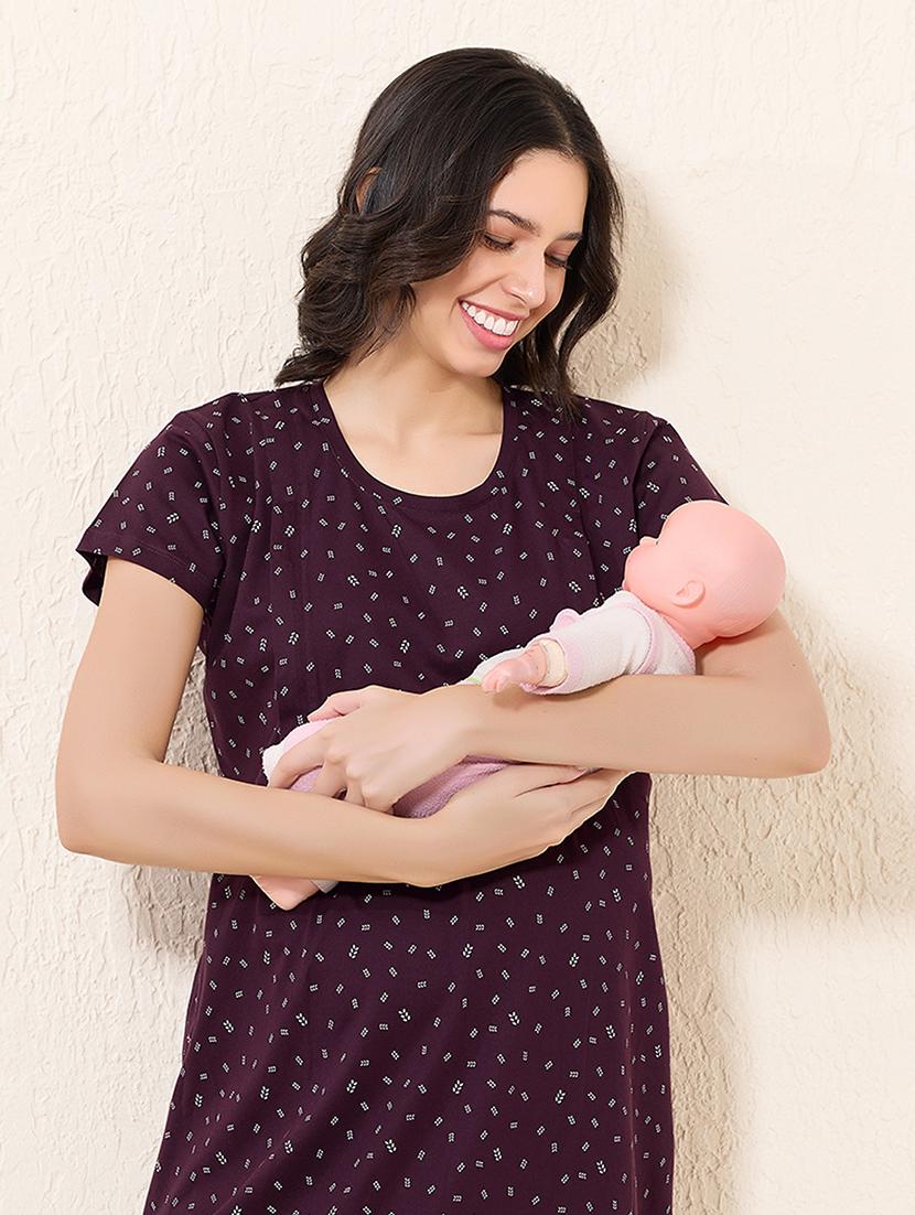 women printed short sleeve maternity wear sleepshirt - 22033390 - Standard Image - 4