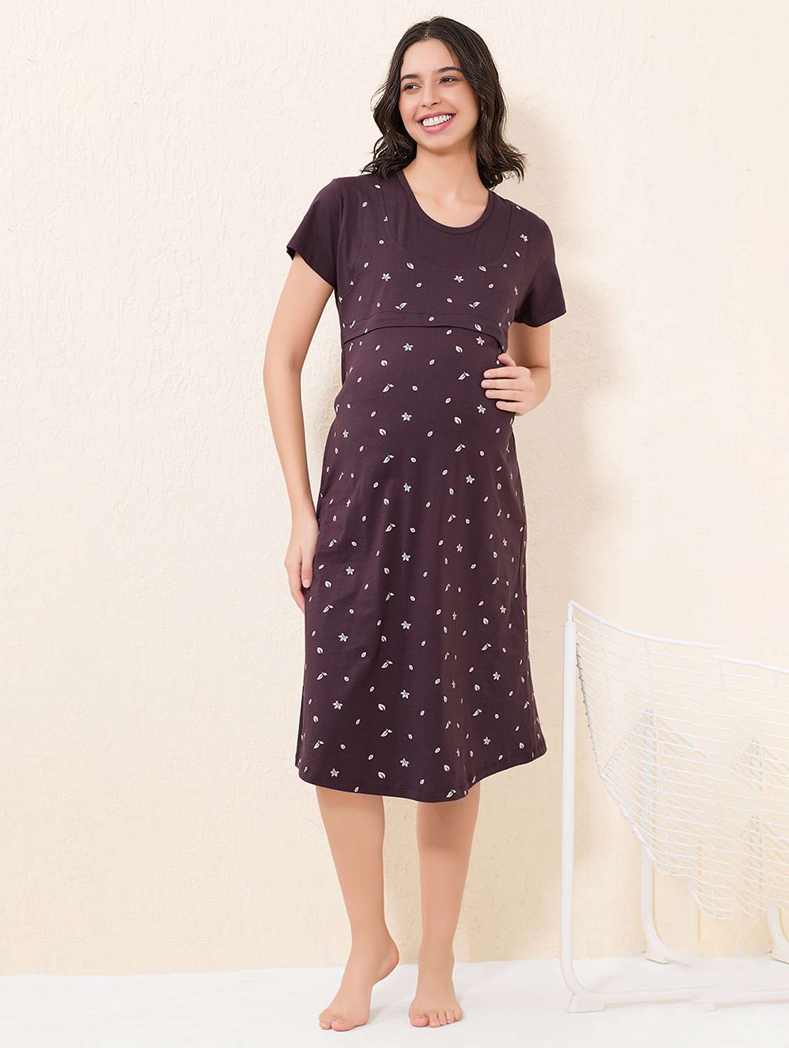 women printed short sleeve maternity wear sleepshirt