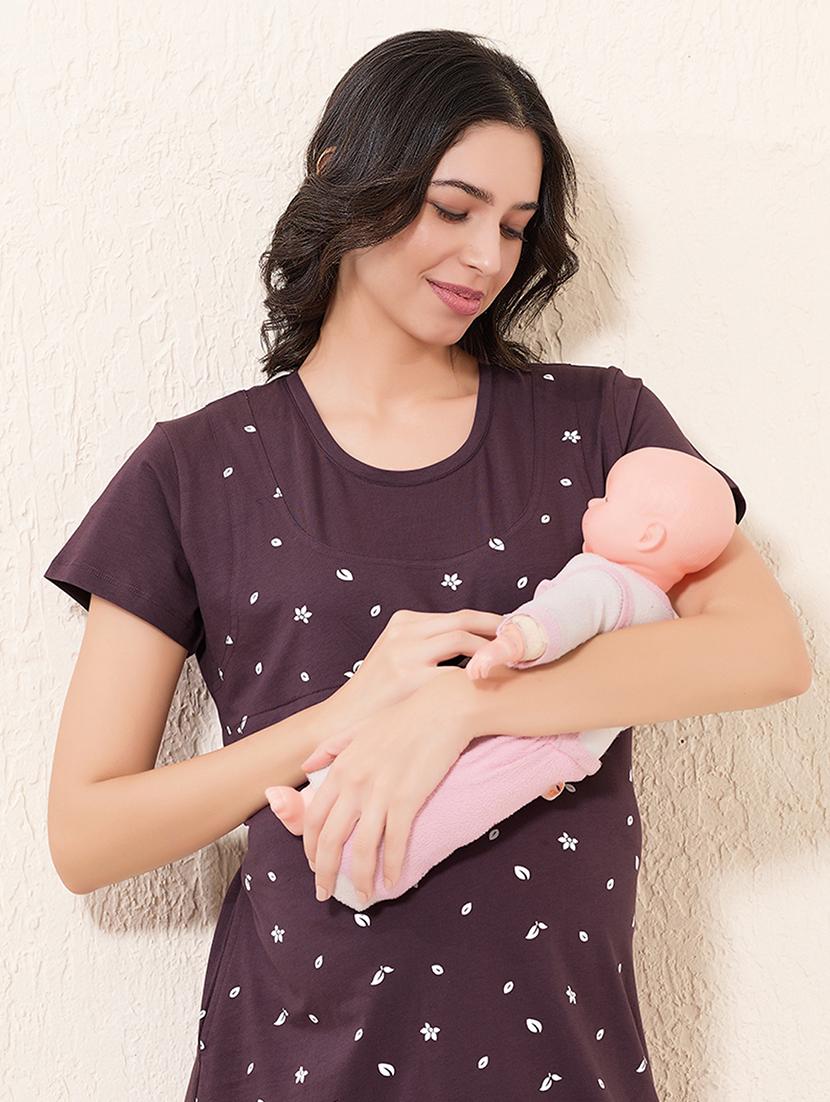 women printed short sleeve maternity wear sleepshirt - 22033394 - Standard Image - 4