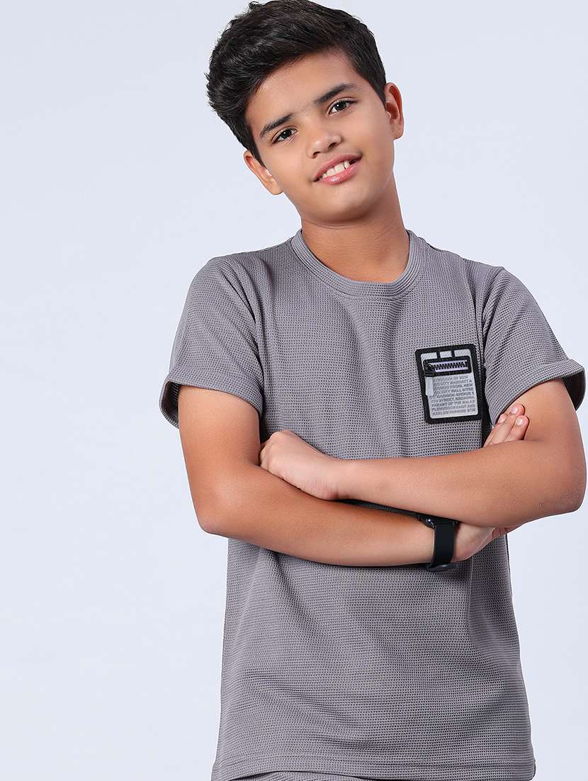 boys solid t-shirt and shorts co-ord set - 22033416 -  Standard Image - 1