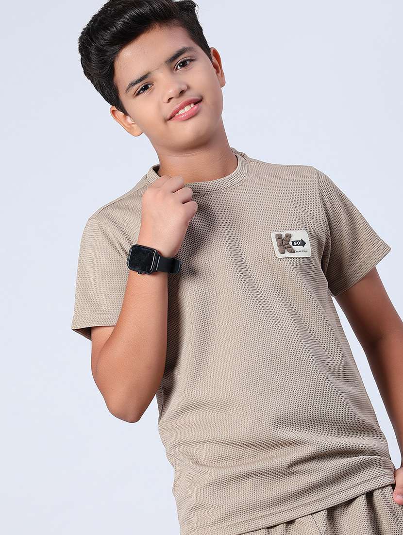 boys solid t-shirt and shorts co-ord set - 22033417 -  Standard Image - 1