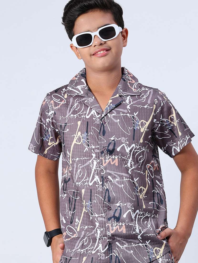boys printed shirt and shorts co-ord set - 22033419 -  Standard Image - 1
