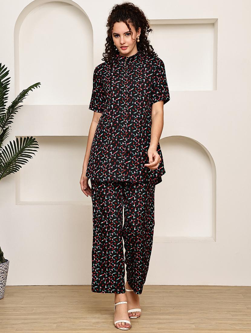 women printed top and trouser co-ord set - 22033424 -  Standard Image - 1