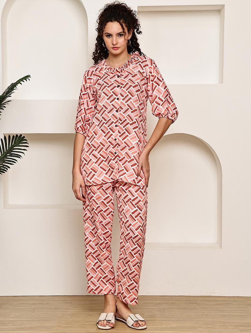 women printed top and trouser co-ord set - 22033431 - Standard Image - 1