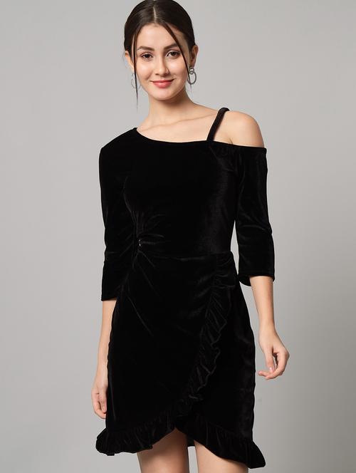 women solid asymmetric neck sheath dress - 22033465 - Standard Image - 0