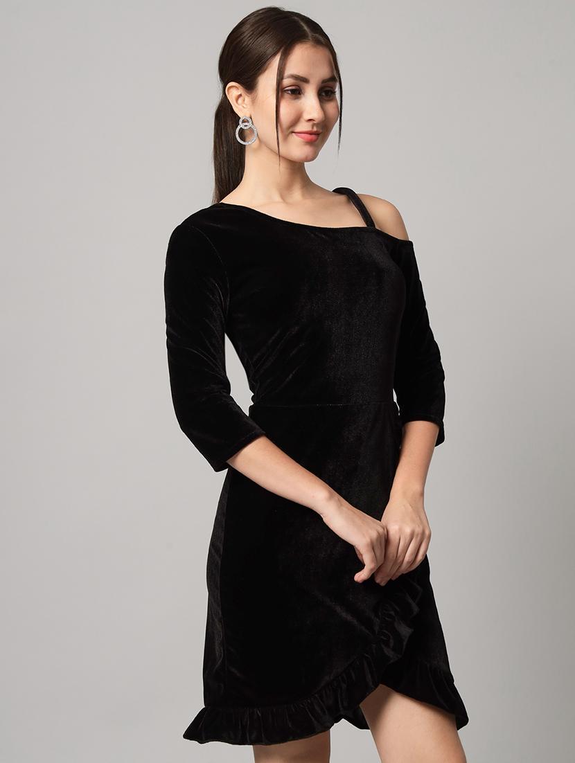 women solid asymmetric neck sheath dress - 22033465 -  Standard Image - 1