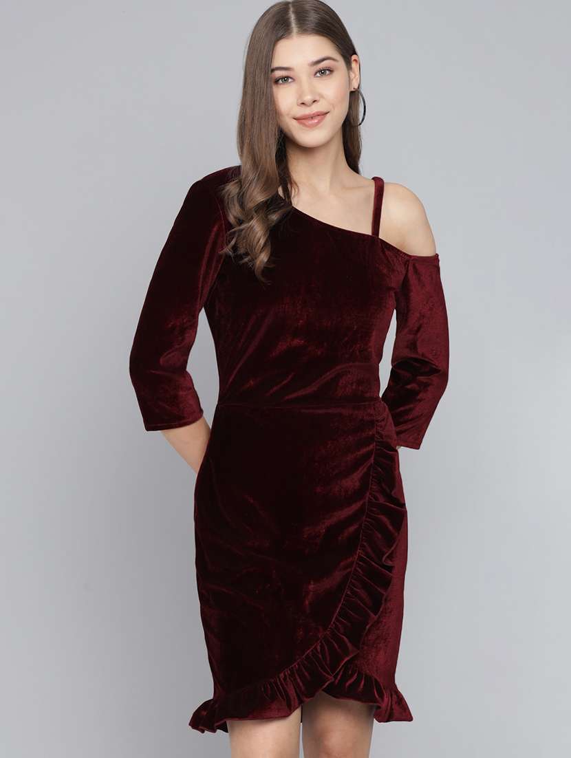 women solid asymmetric neck sheath dress - 22033466 - Zoom Image - 0