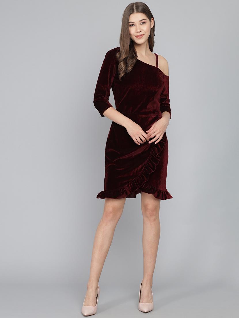 women solid asymmetric neck sheath dress - 22033466 - Standard Image - 4