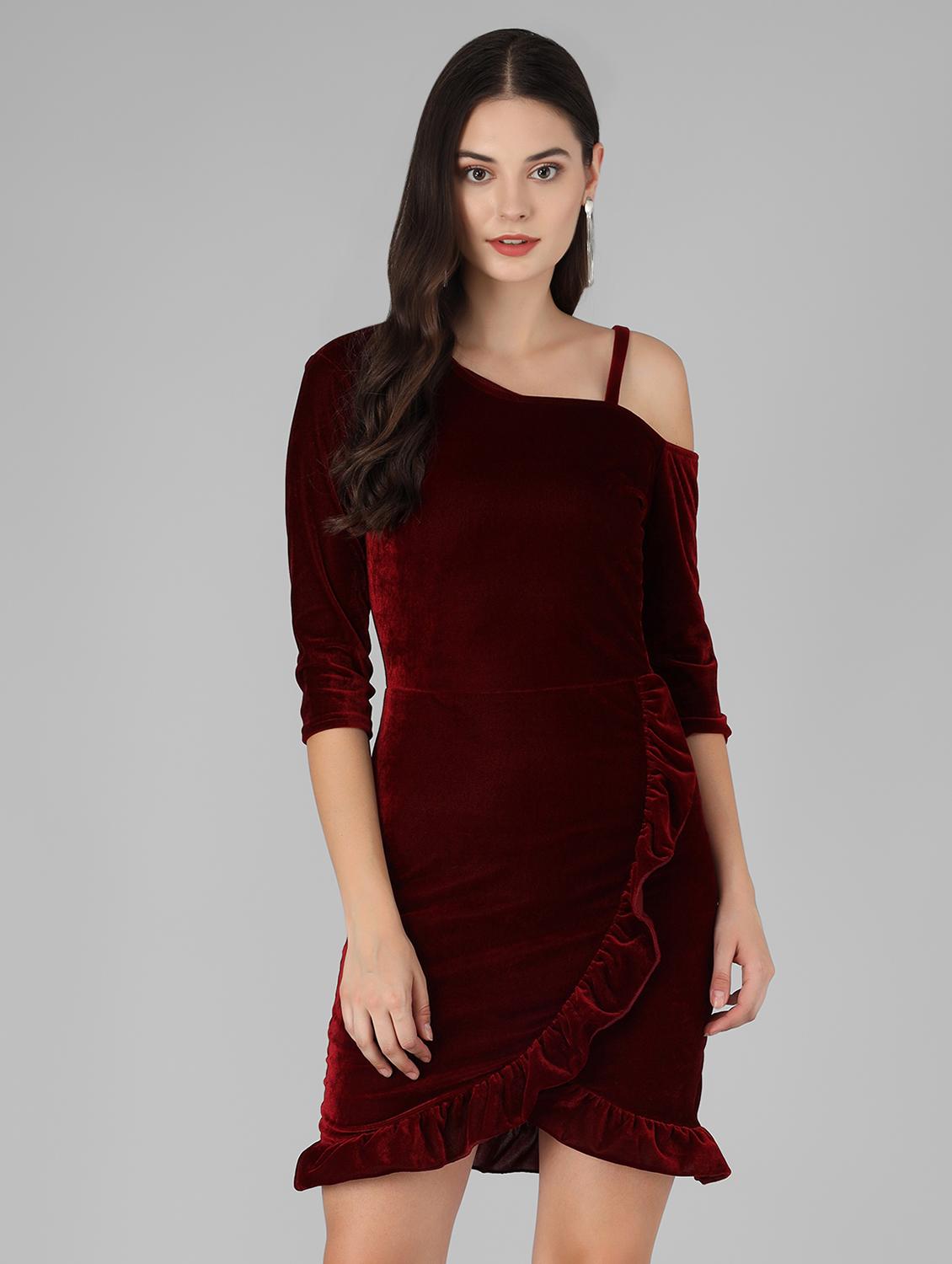 women solid asymmetric neck sheath dress - 22033467 - Zoom Image - 0