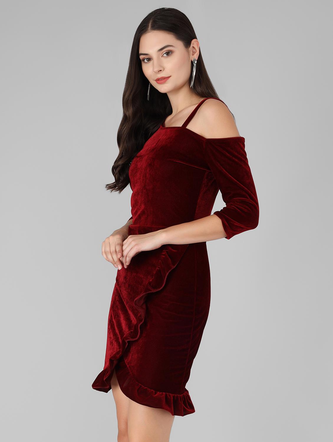 women solid asymmetric neck sheath dress - 22033467 - Standard Image - 1