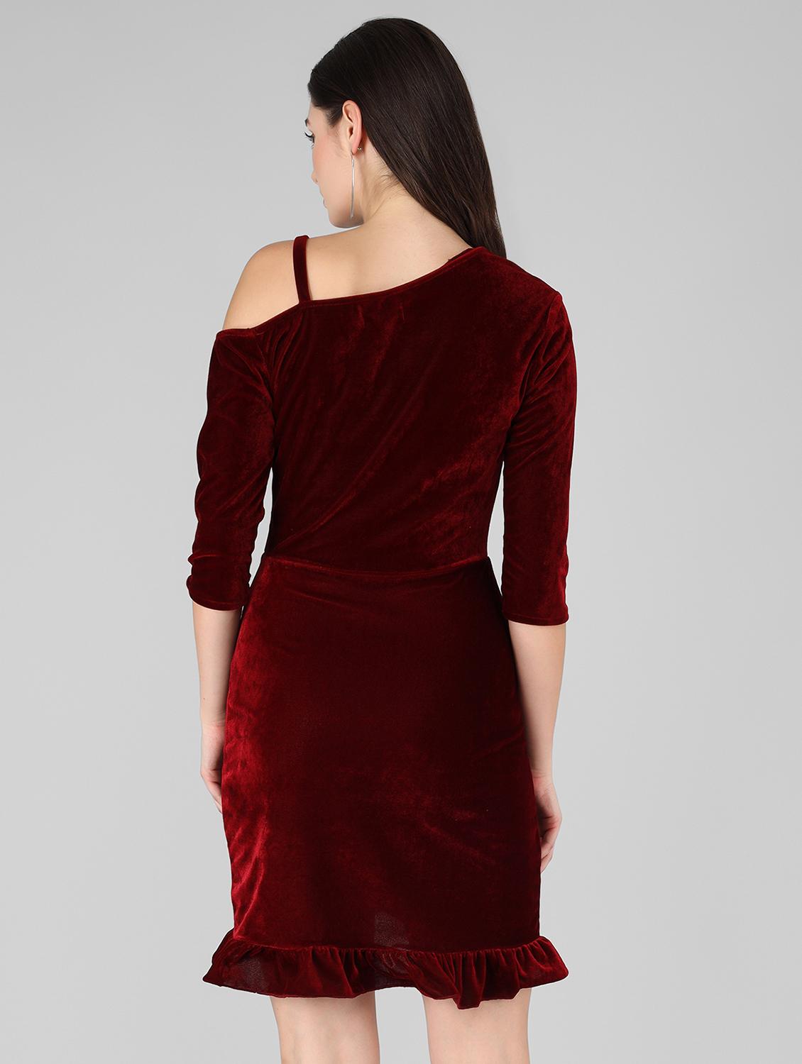women solid asymmetric neck sheath dress - 22033467 - Standard Image - 4