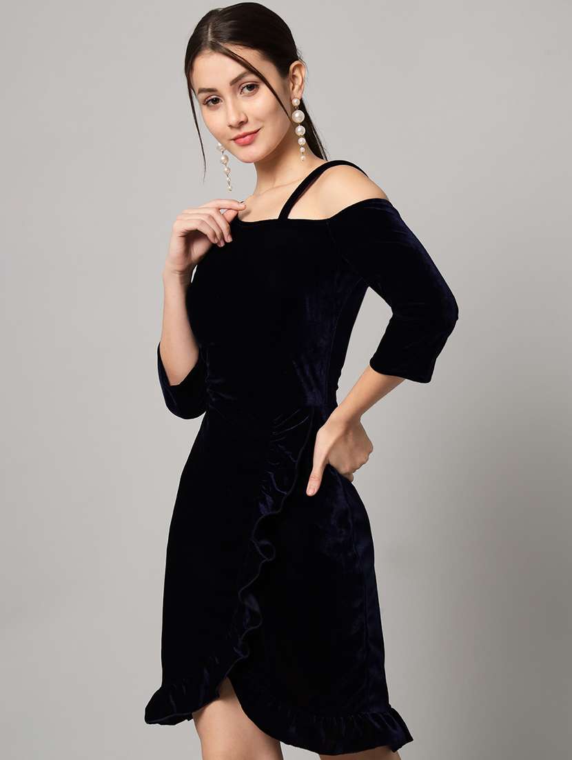 women solid asymmetric neck sheath dress - 22033468 - Standard Image - 1
