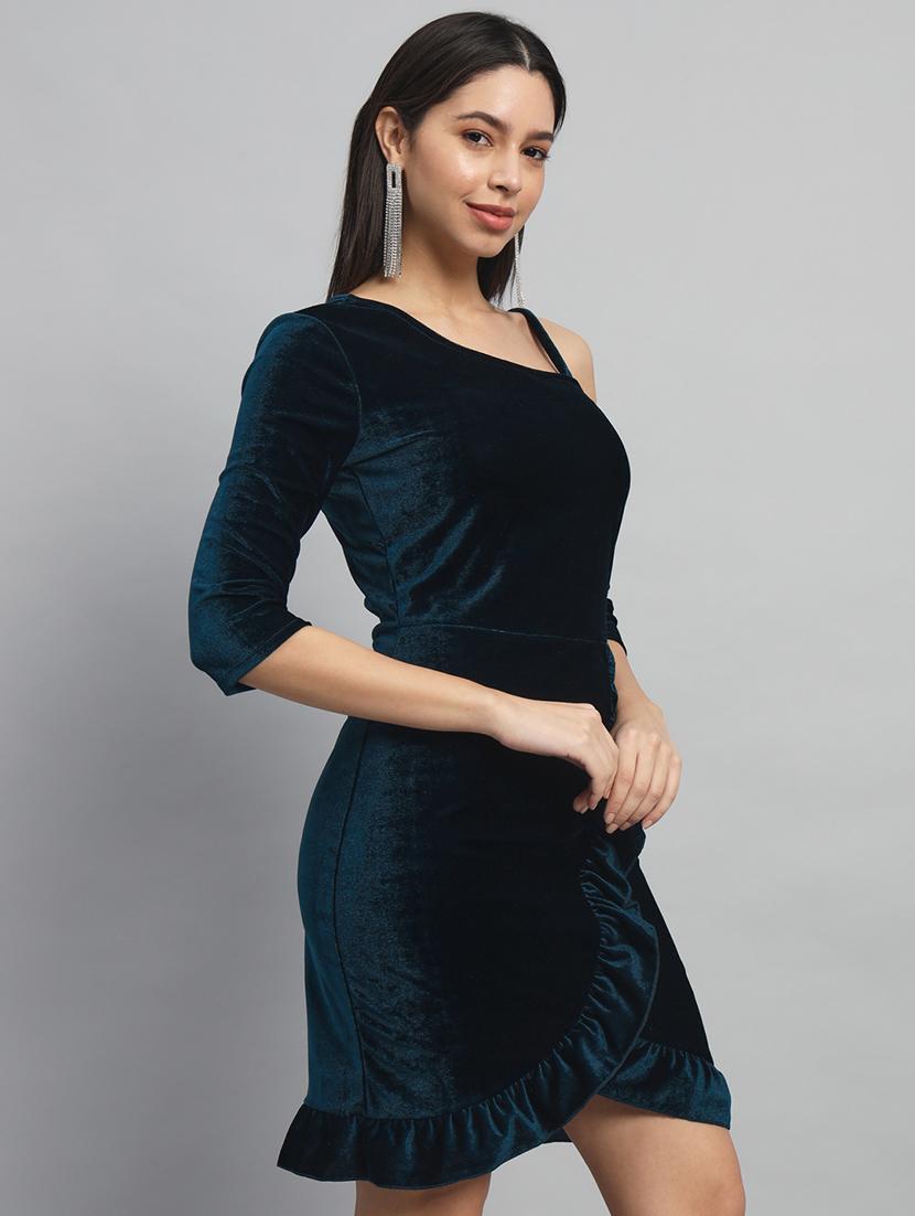 women solid asymmetric neck sheath dress - 22033469 -  Standard Image - 1