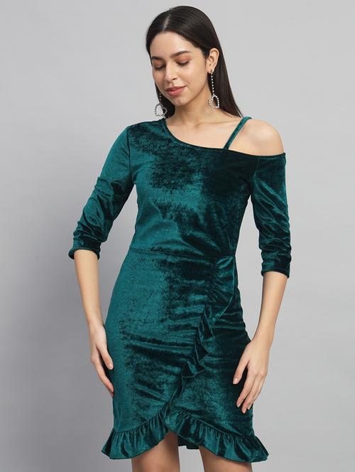 women solid asymmetric neck sheath dress - 22033470 -  Standard Image - 0