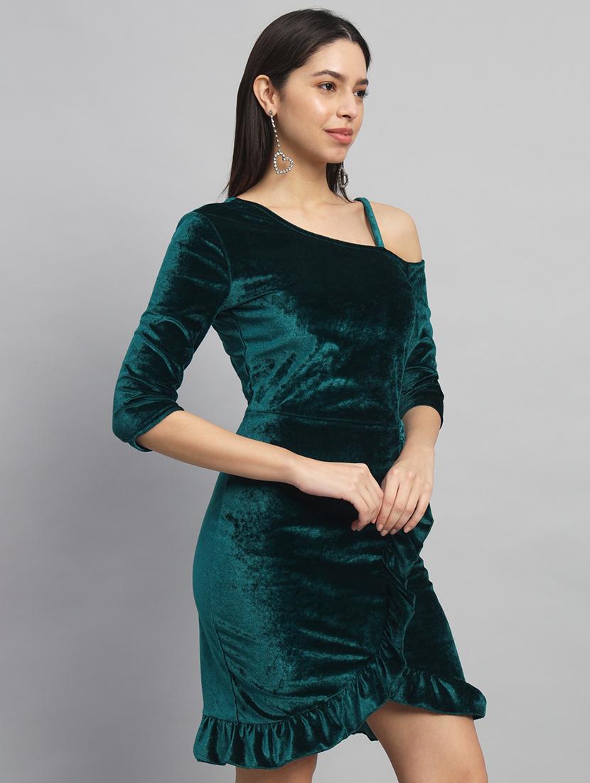 women solid asymmetric neck sheath dress - 22033470 -  Standard Image - 1