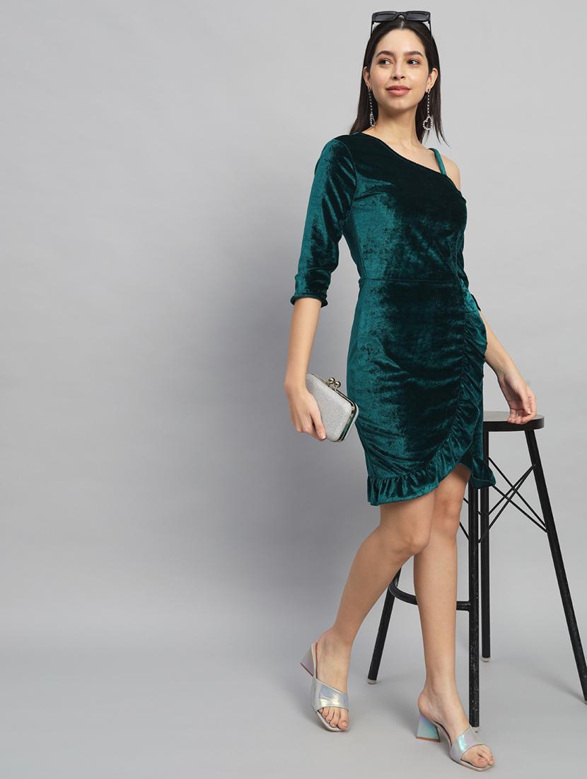 women solid asymmetric neck sheath dress - 22033470 - Standard Image - 4