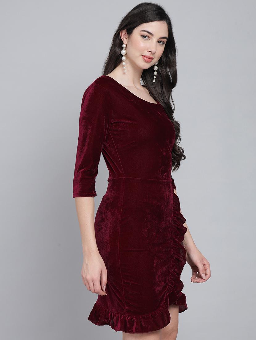women solid asymmetric neck sheath dress - 22033471 - Standard Image - 1