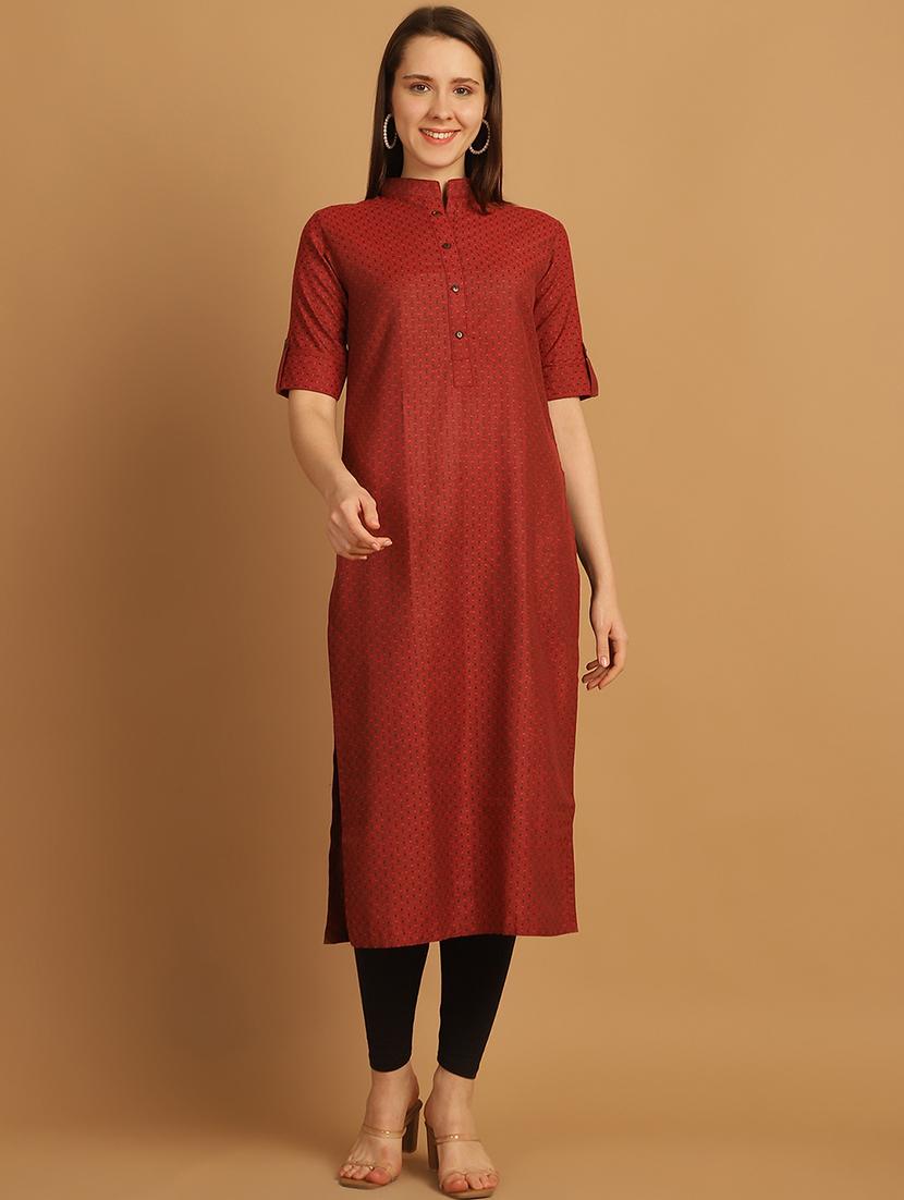 women self design roll up sleeve straight kurta - 22033472 -  Standard Image - 1