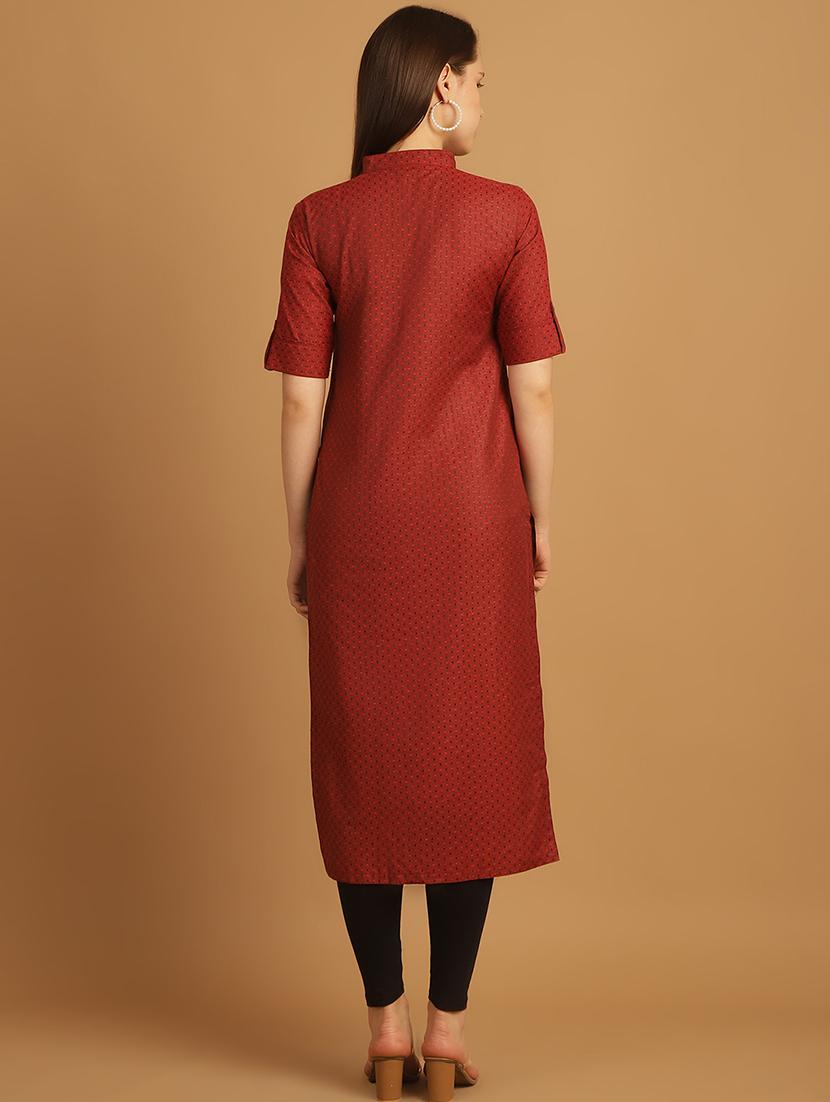women self design roll up sleeve straight kurta - 22033472 - Standard Image - 4