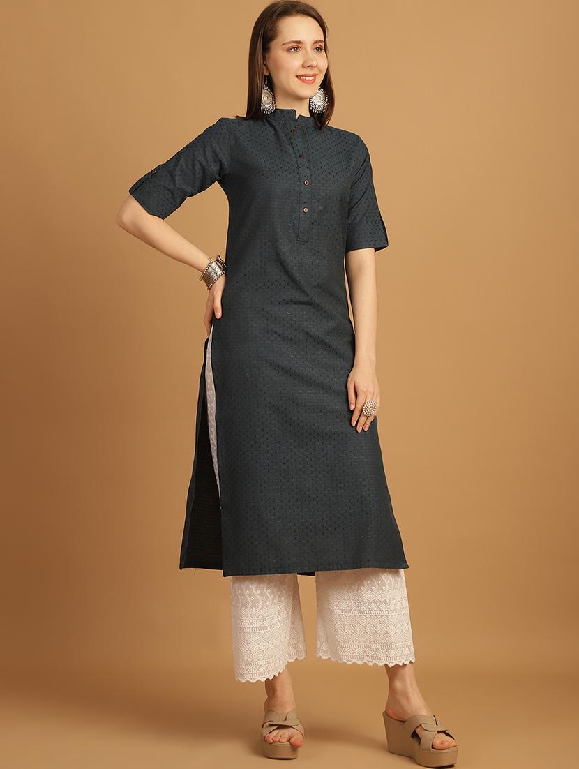 women self design roll up sleeve straight kurta - 22033473 - Standard Image - 1