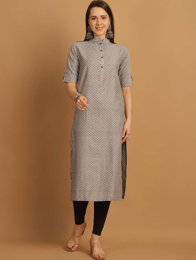 women self design roll up sleeve straight kurta - 22033474 -  Standard Image - 1