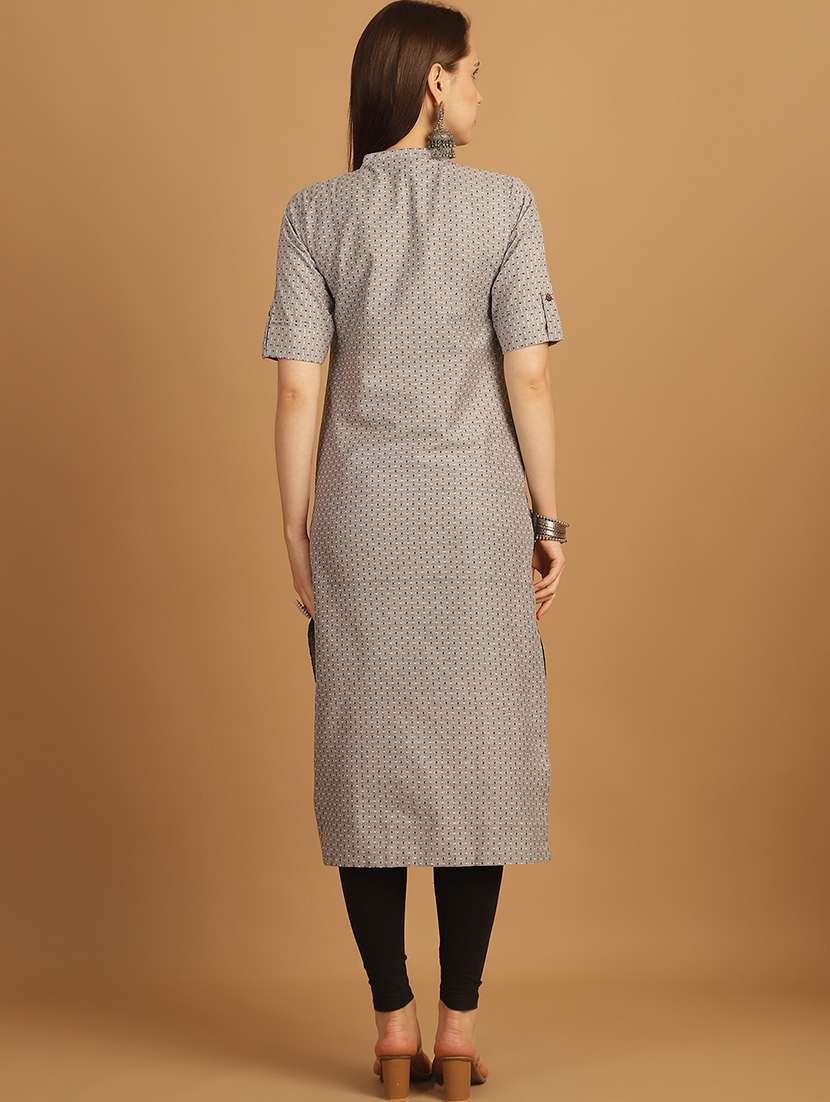 women self design roll up sleeve straight kurta - 22033474 - Standard Image - 4