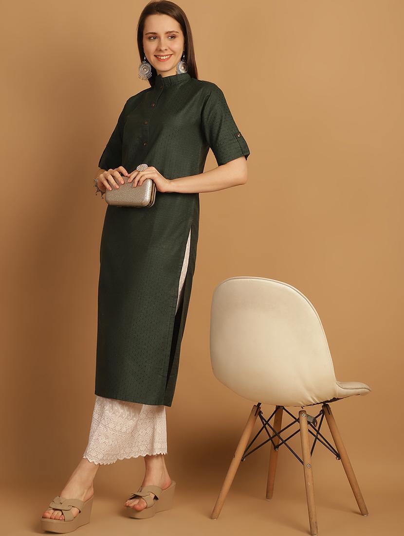 women self design roll up sleeve straight kurta - 22033475 - Zoom Image - 0