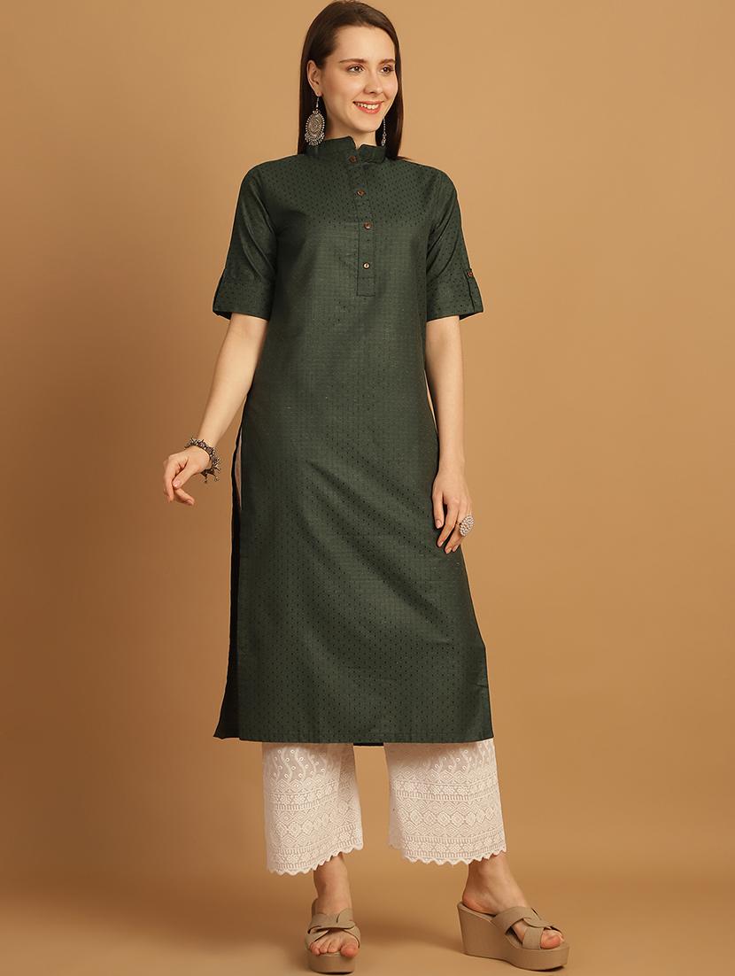women self design roll up sleeve straight kurta - 22033475 - Standard Image - 1