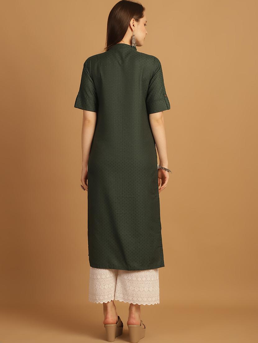 women self design roll up sleeve straight kurta - 22033475 - Standard Image - 4