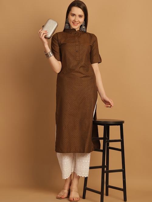 women self design roll up sleeve straight kurta - 22033476 -  Standard Image - 0