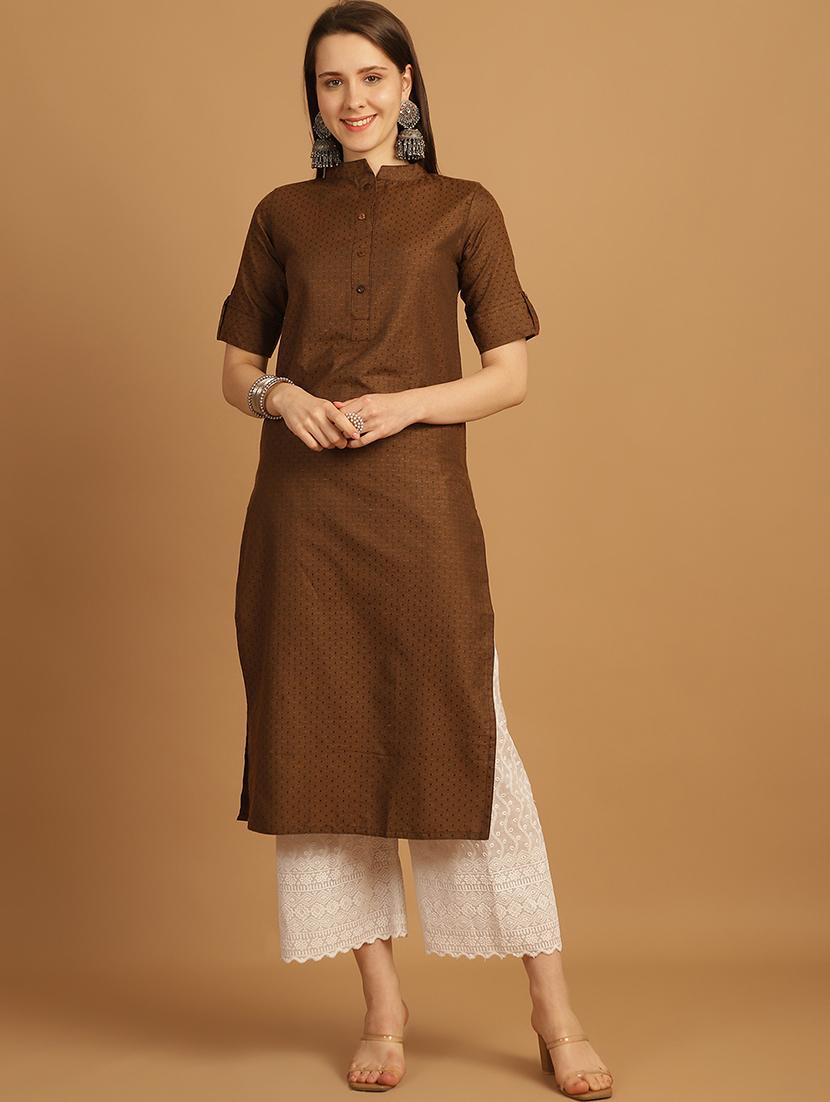 women self design roll up sleeve straight kurta - 22033476 -  Standard Image - 1