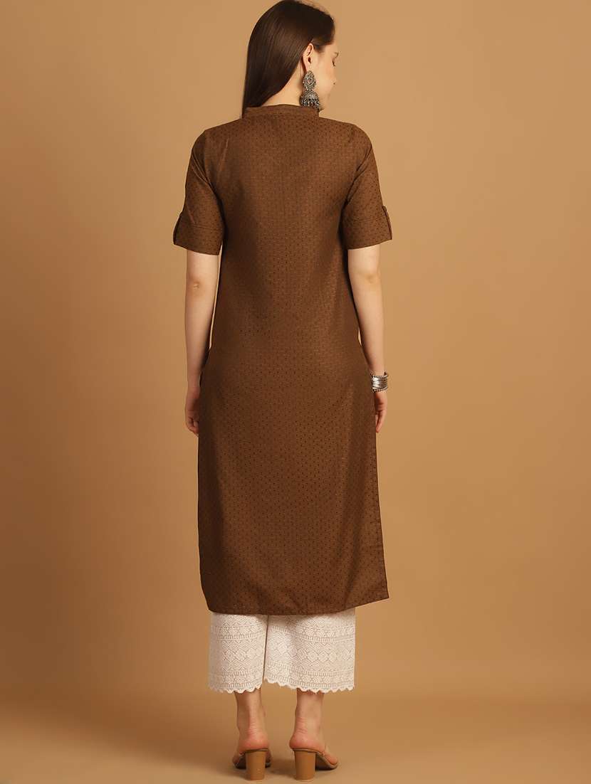women self design roll up sleeve straight kurta - 22033476 - Standard Image - 4