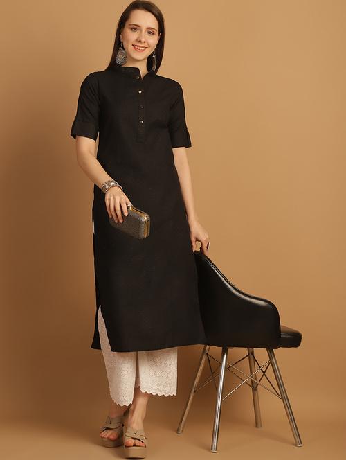 women self design roll up sleeve straight kurta - 22033477 - Standard Image - 0