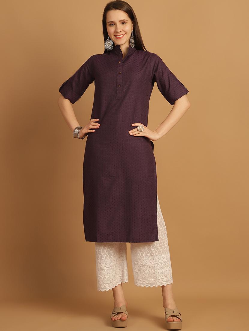 women self design roll up sleeve straight kurta - 22033478 - Standard Image - 1
