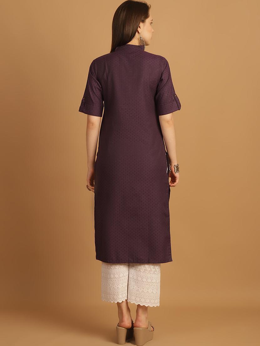 women self design roll up sleeve straight kurta - 22033478 - Standard Image - 4