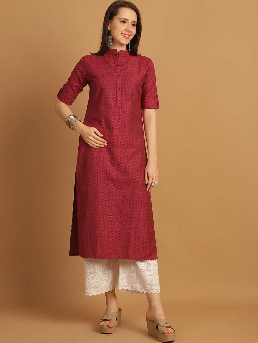 women self design roll up sleeve straight kurta - 22033479 - Standard Image - 1