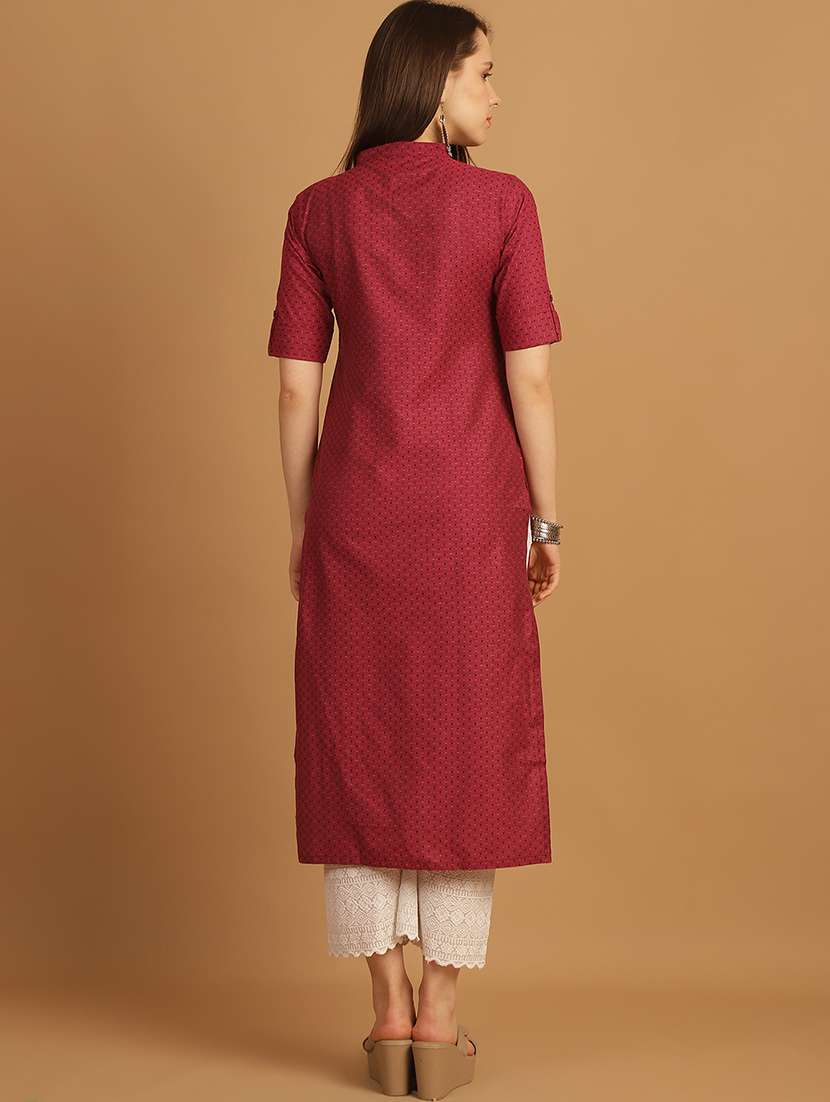 women self design roll up sleeve straight kurta - 22033479 - Standard Image - 4