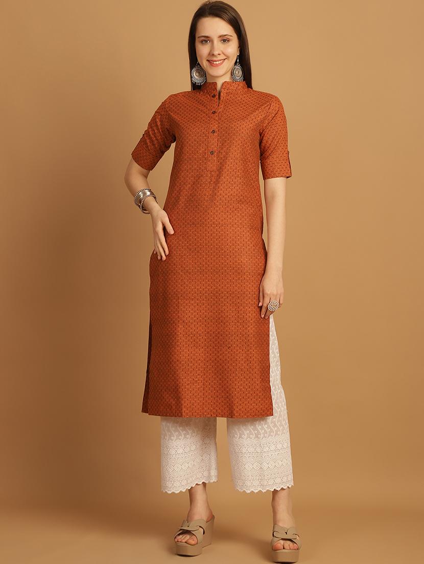 women self design roll up sleeve straight kurta - 22033480 - Standard Image - 1