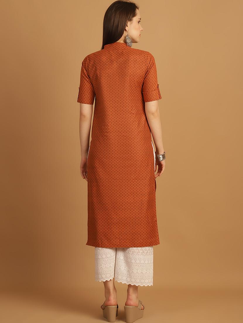 women self design roll up sleeve straight kurta - 22033480 - Standard Image - 4