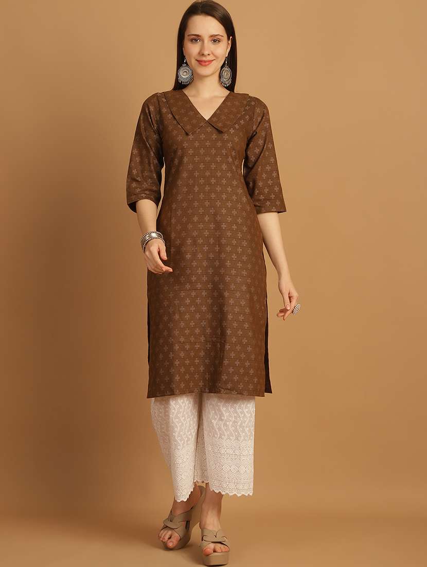 women self design three quarter sleeve straight kurta - 22033481 -  Standard Image - 1
