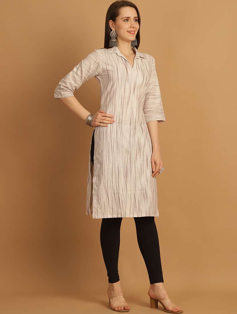 women self design three quarter sleeve straight kurta - 22033482 -  Standard Image - 1